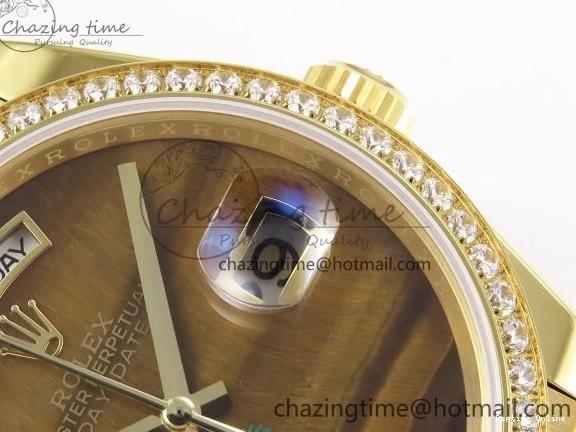 0420 WaterResistant Day Date 36 YG RAF 1:1 Best Edition Brown Oman Dial Diamonds Bezel on YG Bracelet A 1518